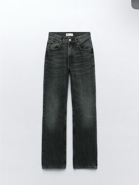 Zara Women's Black Washed Straight-Leg Jeans